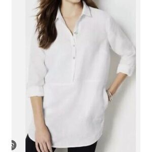J. Jill Love Linen 100% Linen Long Sleeve 1/4 Button Up Tunic Blouse Size XL